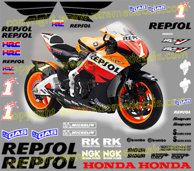 Complete Honda Race Decal Set 2007 Repsol HaydenKit